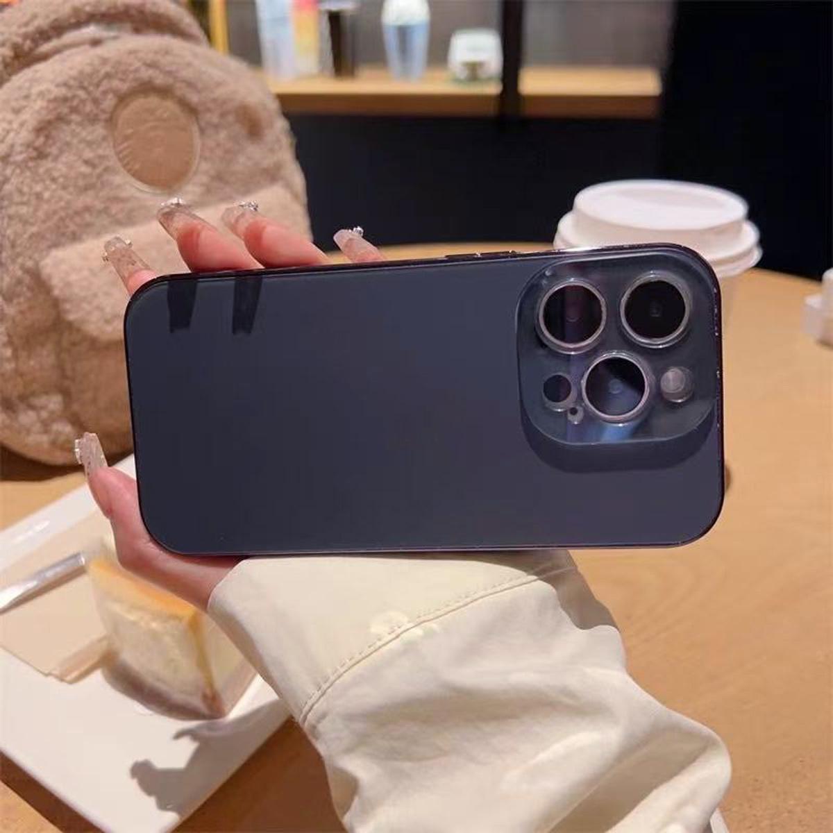 Luxury Shiny Electroplated Matte Acrylic Tempered Glass Case for Phone 17 16 15 14 13 12 11 Pro Max,Original Color Plating Phone Case All-Inclusive Ultra-Thin Frosted Case