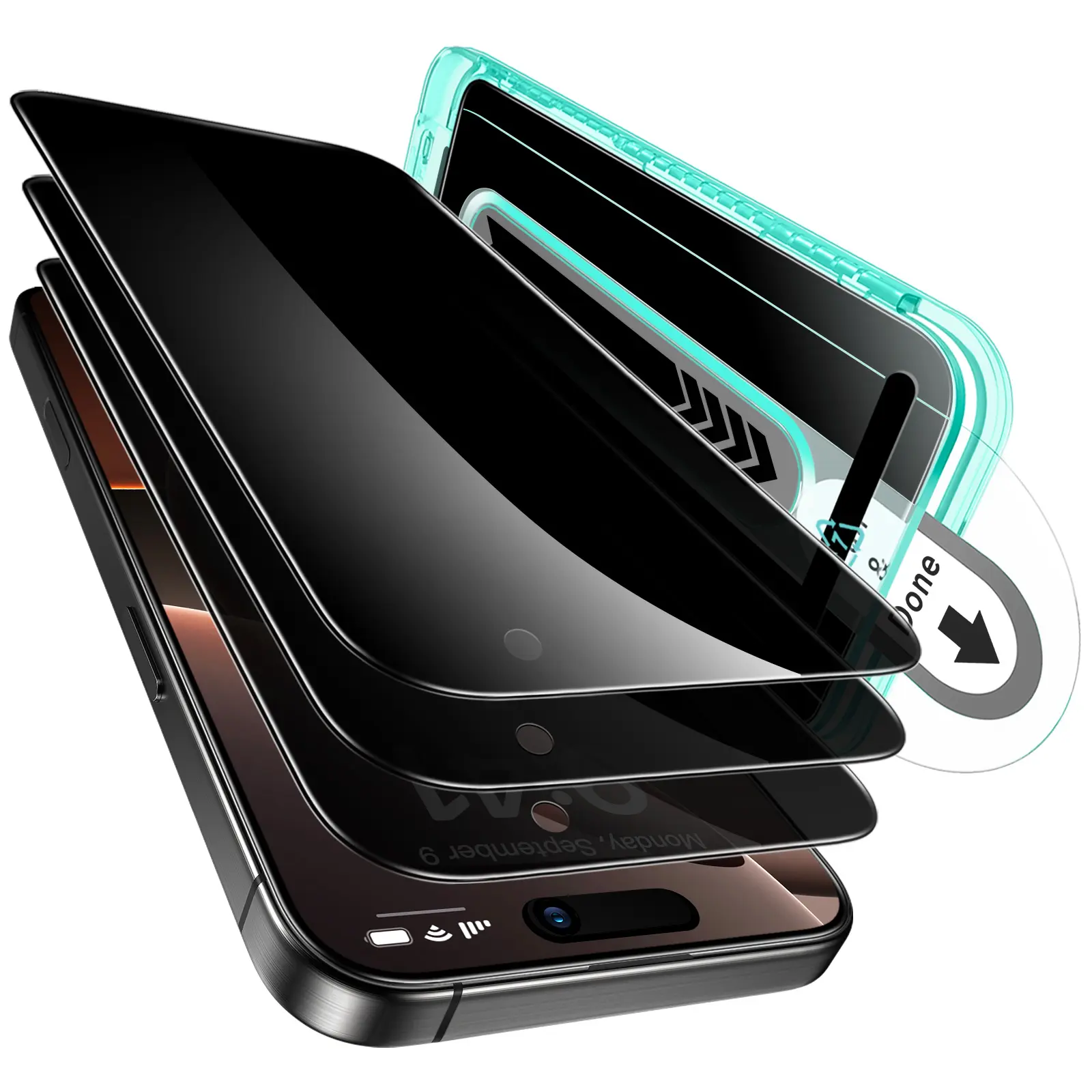 ESR 3 Pack for iPhone 16 15 14 Screen Protector 9H Hardness Military Grade Shatterproof Tempered Glass HD Clear Anti-spy Privacy Scratch Resistant with Flawless Fit Tray