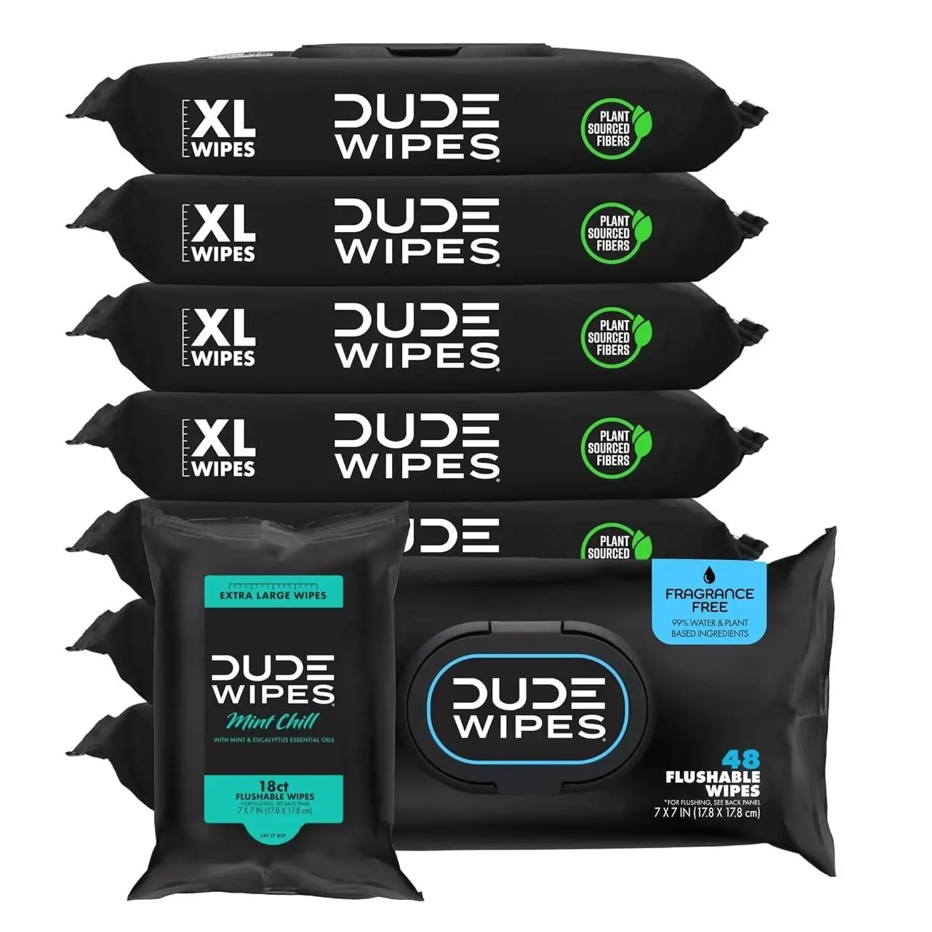DUDE paper wipe Unscented Adult Flushable Wipes and Mint Travel Pack, 402 Count | 8 packs of 48 extra large unscented flushable butt wipes plus 18 mint travel wipes. 99% water, vitamin E, aloe. Septic safe. Toilet