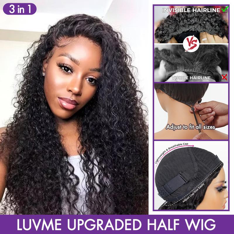 Luvme Too Easy Texture™ 0 Skill Needed-Beginner Friendly Wear Half Wig Invisible Hairline Human Hair Glueless V Part Wig No Leave Out Drawstring Install Burmese Messy Curl Yaki Straight Kinky Curly