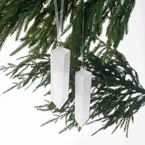 Frosted White Snowy Glass Crystal Shape Ornaments - Set of 2 Tall