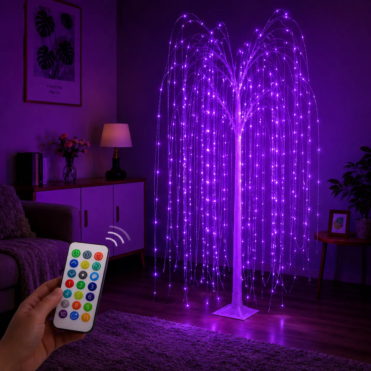 5.9-foot RGB 16-color fiber optic willow lights with remote control; indoor LED decorative tree lights, perfect for Christmas, Halloween, parties, bedrooms, and living rooms