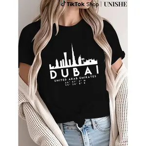 Trendy Y2K Urban Tee for Women – Short Sleeves, Dubai Skyline Graphic, Versatile Wear