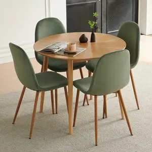Small Dining Table Set for 4, Modern Round Dining Table with 4 Velvet Dining Chairs in Metal Legs, Easy Assembly for Compact Spaces - Green