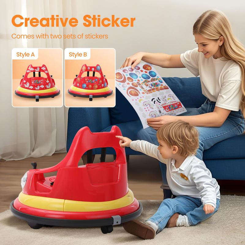 Sophia&William Bumper Car for Toddlers, 12 V Electric Ride On Car for Kids w/Parent Remote Control, 360° Spin, LED Lights & Music,DIY Stickers, for Boys & Girls