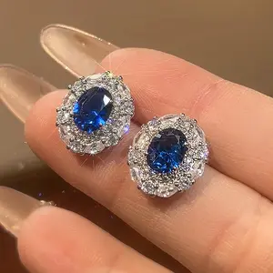 Fashionable and luxurious jewelry set: blue spinel gemstone earrings, necklace, and ring – a simple and stylish new design for women.