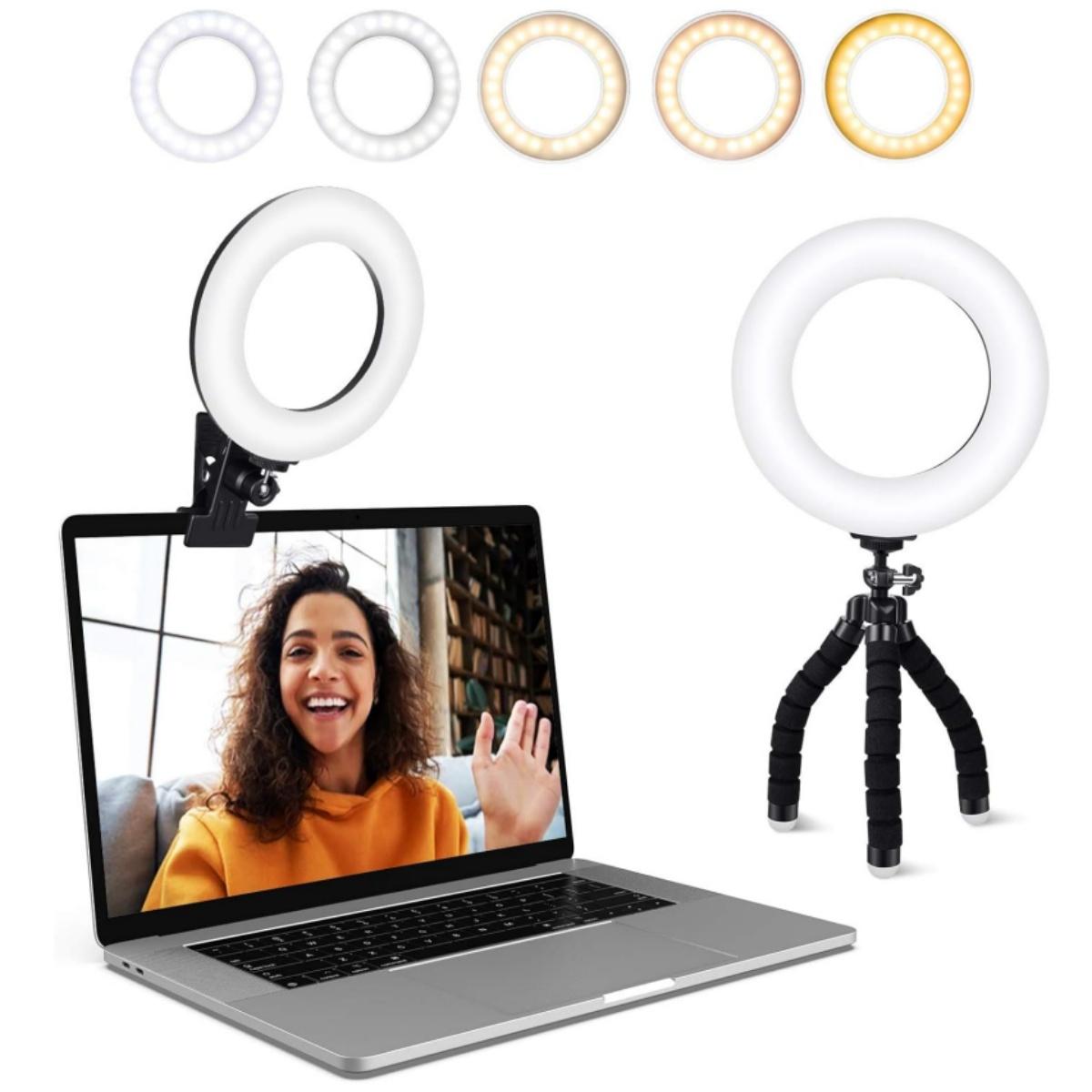 2 in 1 Ring Light Clip on & Bracket Kit, Mini Portable Video Conference Lighting with Desk Stand Kit, Clip on Laptop Monitor with 5 Dimmable Color & 5 Brightness Level for Phone Selfie Lighting Working Live Streaming, For Girls Women Lover Friend Gift 2 in 1 Ring Light Clip on & Bracket Kit, Mini Portable Video Conference Lighting with Desk Stand Kit, Clip on Laptop Monitor with 5 Dimmable Color & 5 Brightness Level for Phone Selfie Lighting Working Live Streaming, For Girls Women Lover Friend Gift