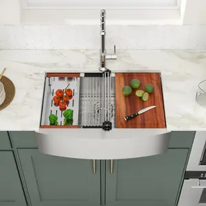 Logmey 30 Inch Farmhouse Sink, 30x21 Stainless Steel Flat Apron Front Kitchen Sink Workstation, Undermount 16 Gauge Single Bowl Farm Sink