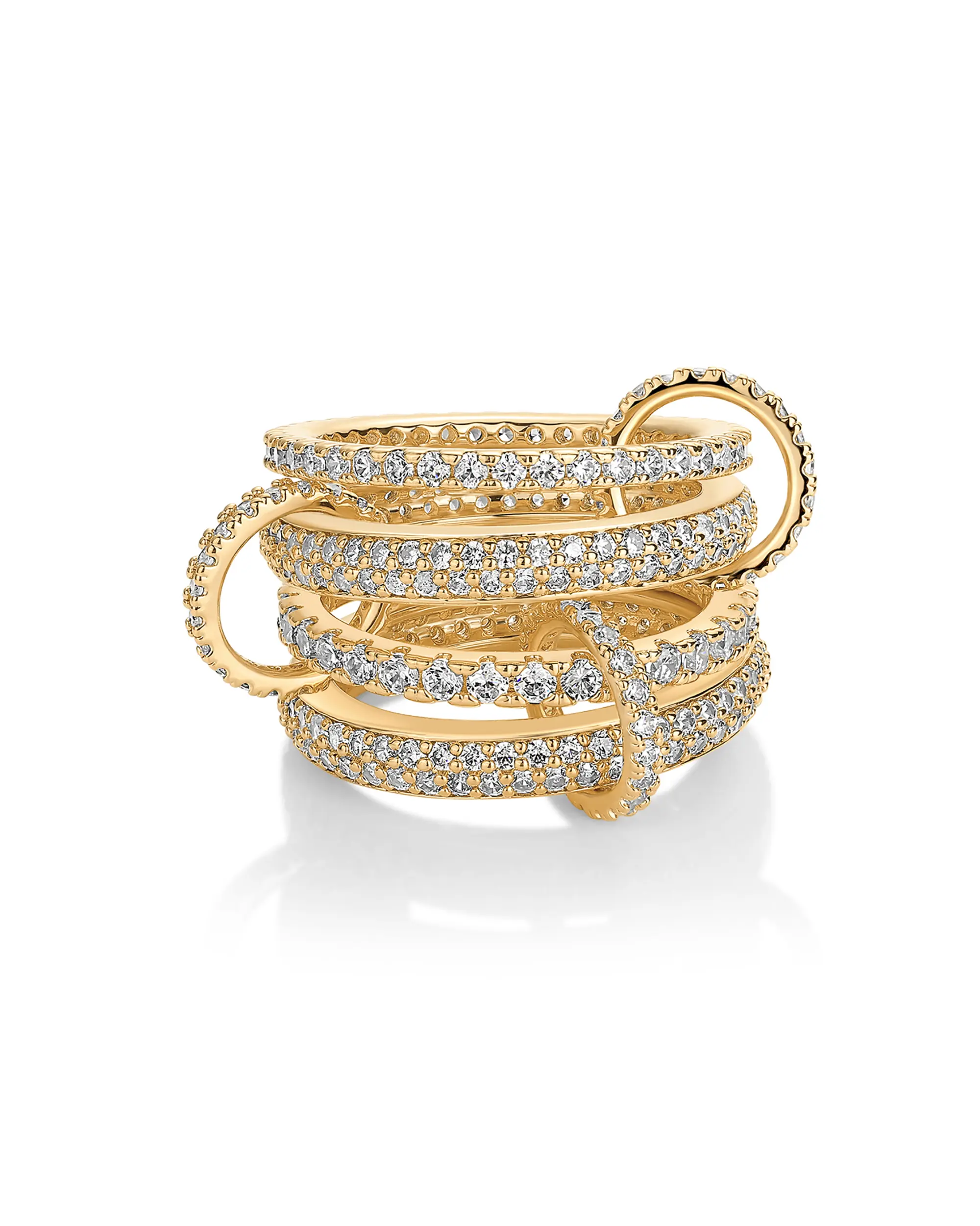 PAVOI Chunky Interlock Statement Ring for Women - 14K Gold Plated Multi-Band Interlocking Ring - Cubic Zirconia Statement Bands Jewelry