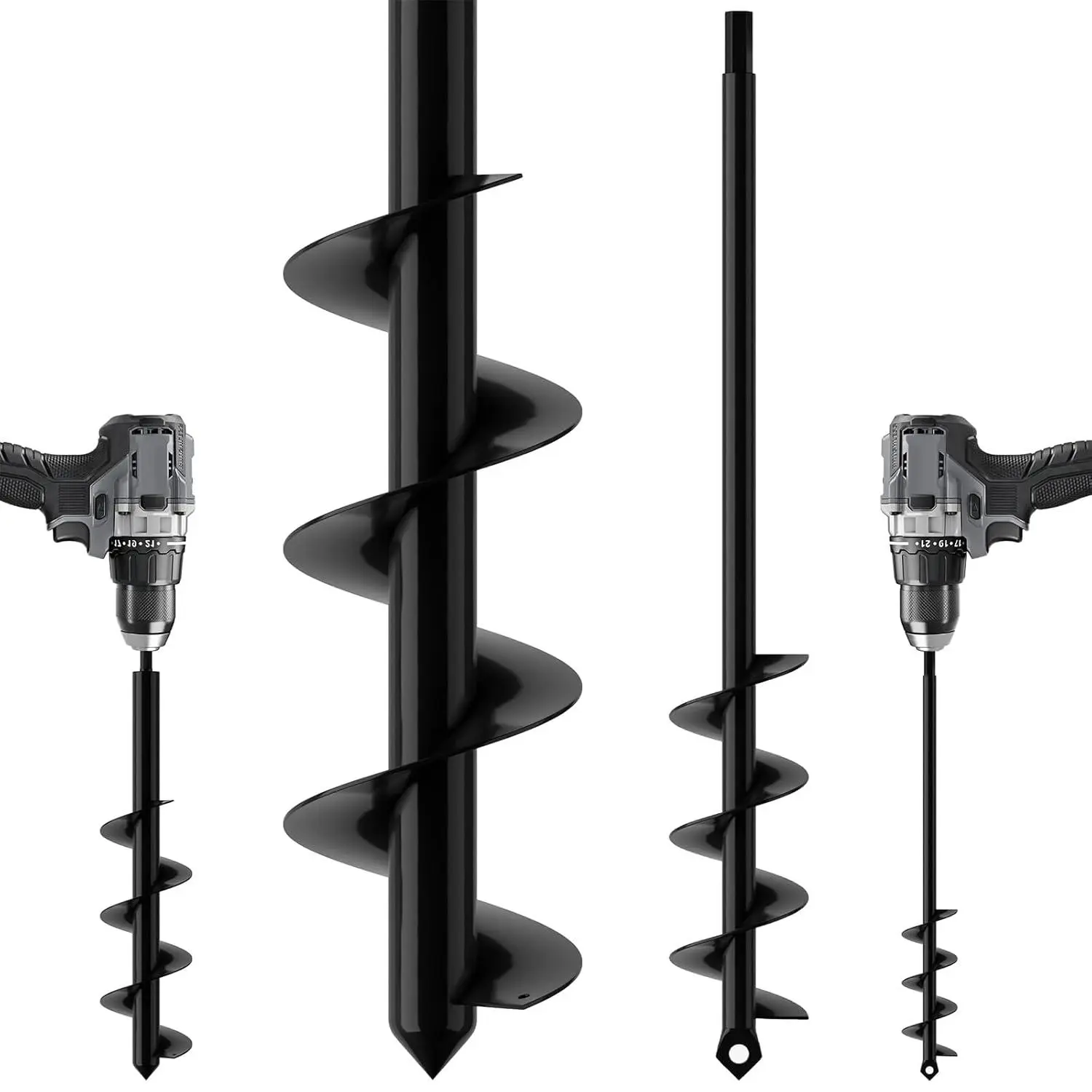 Garden Auger Drill Bit for Planting 2 Pack, 17.5x3.2 +17.5x2.0inch Spiral for Planting Flower Bulb Auger, Rapid Planter Digger for 3/8" Hex Drive