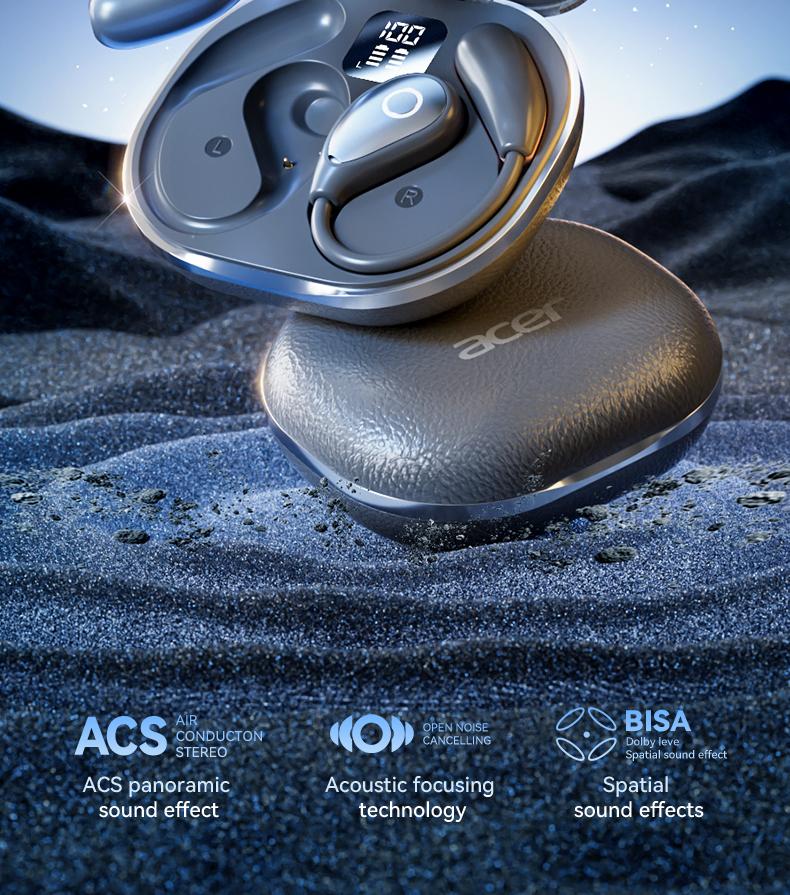 Acer OHR514 Wireless Earbuds,Open-ear Design Wireless Earphone, LongBattery Life Earbuds for Sports, Touch ControlEarbuds,Audio Electronic Headset gaming headset fast charge Black