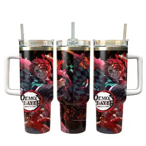 Kamado Tanjiro Demon Slayer: Kimetsu No Yaiba Anime Manga 40oz Tumbler Stainless Steel with Straw, Lid and Handle - Double Wall Insulated Flasks – Perfect Gift for Fans