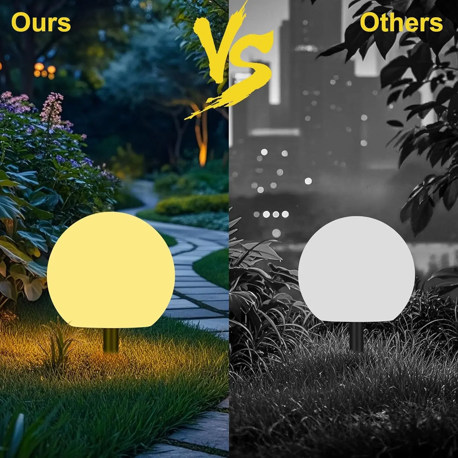2PCS Medium Plastic Ball-Shape Solar-Powered LED Outdoor Lights, Waterproof Auto On/Off Outside LED Lights for Garden Yard Decor