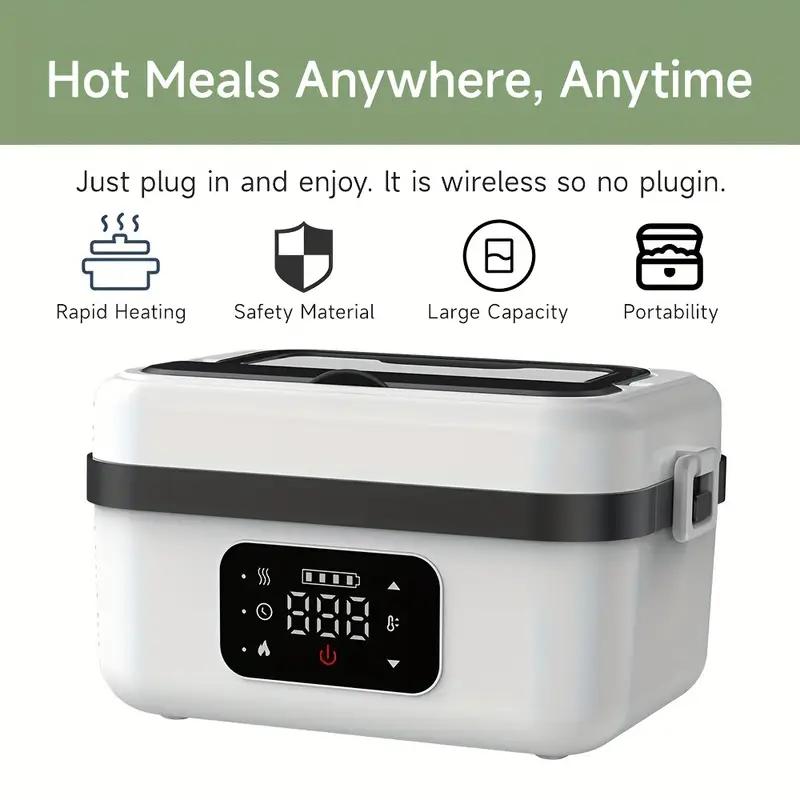 Electric Lunch Box Cordless Heated Lunch Box for Students 12000mAh Battery Portable Insulated Stainless Steel Container Set with Timer Function Leak-Proof Food Warmer for Office School Truck Outdoor Use Christmas Gift Black Friday Tableware