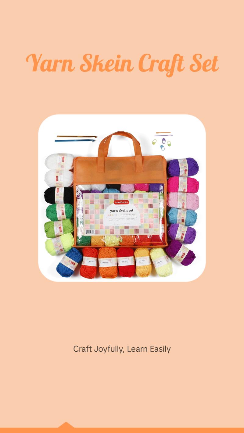 Incraftables Assorted Acrylic Yarn Skeins Set. Crochet Yarn Set w/ 18pcs Skein Bundle (22 Yards), Crochet Hooks, Needles, Stitch Markers & Bag. Yarn Variety Pack Kit for Amigurumi & Crocheting Project