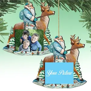 Designocracy 8151123PF-S2 5.5 x 25 in. Santa on Reindeer Christmas Picture Frame Ornaments - Set of 2