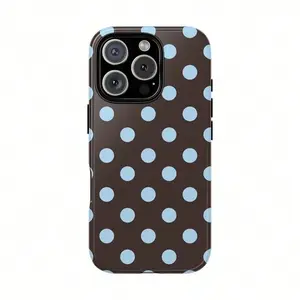 Blue polka dots phone case, compatible with iPhone 17 Pro Max, 16, 15, 14, 13, 12 and Samsung 25 Ultra Plus, 24, 23, 22, features a double-layer shockproof TPU lining.  Its stylish, preppy design makes it the perfect gift for girls.