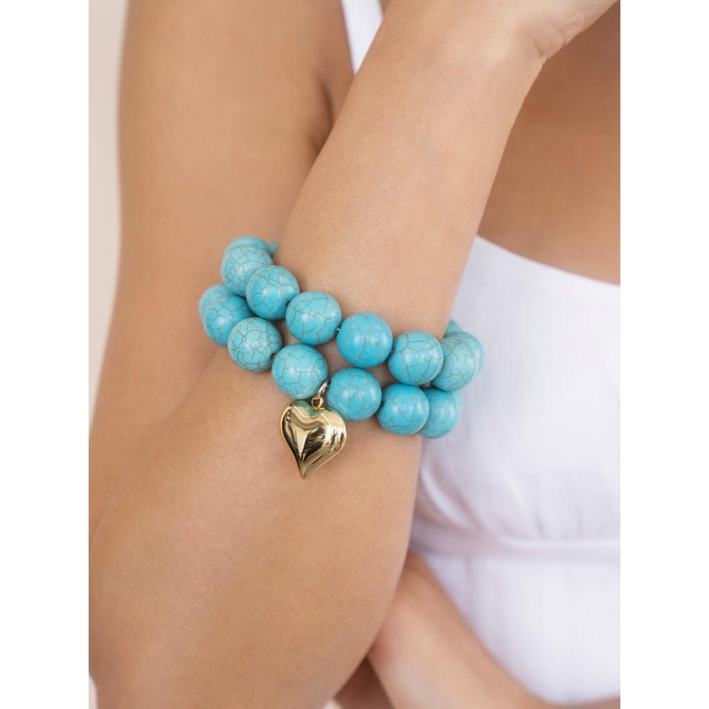 Ettika Luck and Love Turquoise Gold Bracelet for Women 18K Gold Plated Jewelry Stretch Elastic Design Comfortable Fit Perfect Gift for Her