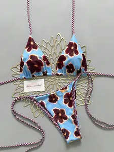 Soleia  2pcs Retro Floral Colorblock Plaid Print Personality Women Bikini Swimsuit, Suitable For Beach, Pool, Cruise, Party In Spring And Summer