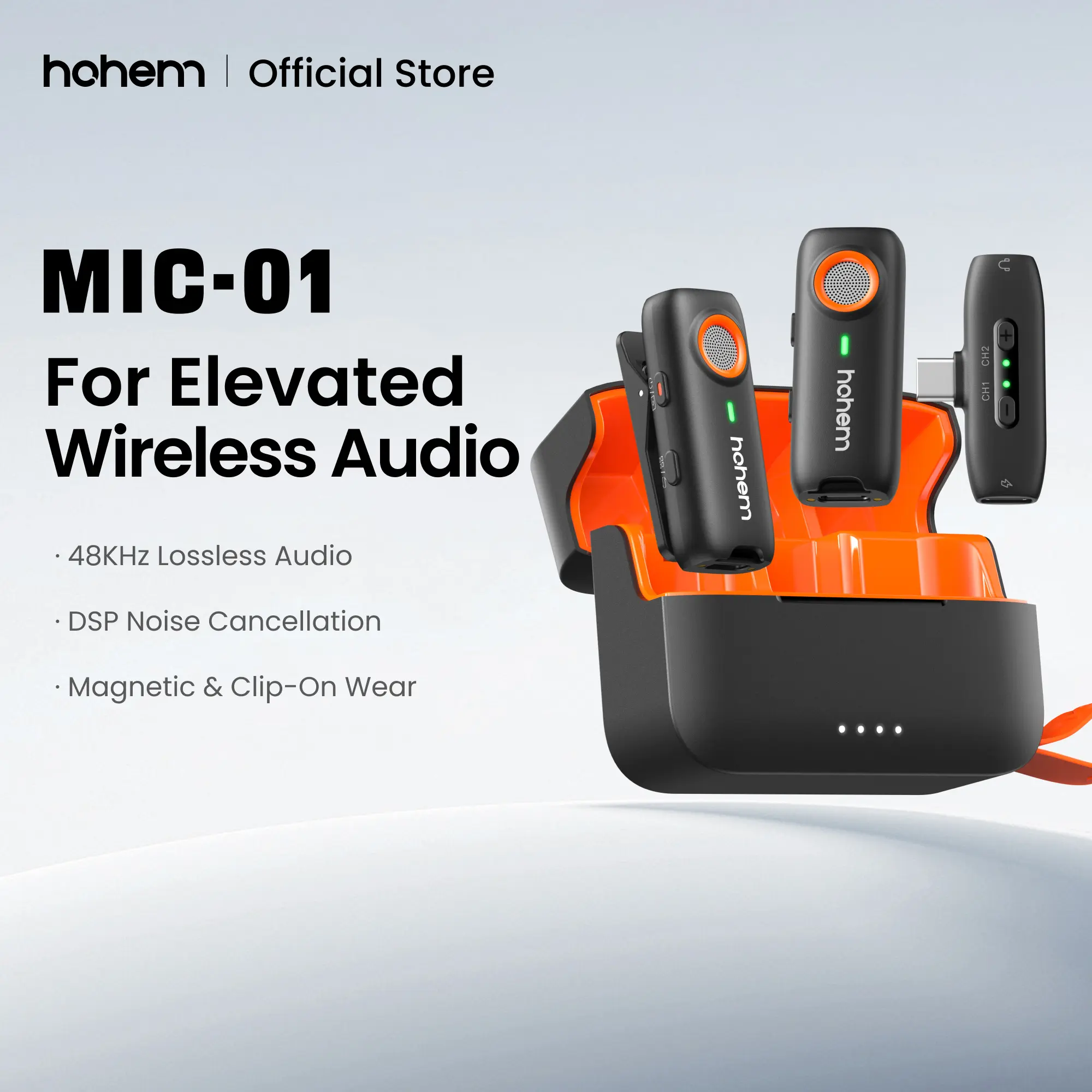 hohem MIC-01 Chargeable Wireless Lavalier Microphone with DSP Noise Cancellation, 20-Hour Battery, Audio Accessory for Android, PC, Camera (2 TX + 1 RX + Charging Case), Compatible with hohem iSteady M6/MT2/Mobile+/iPhone 17 Series for Interviews, Vlogs,