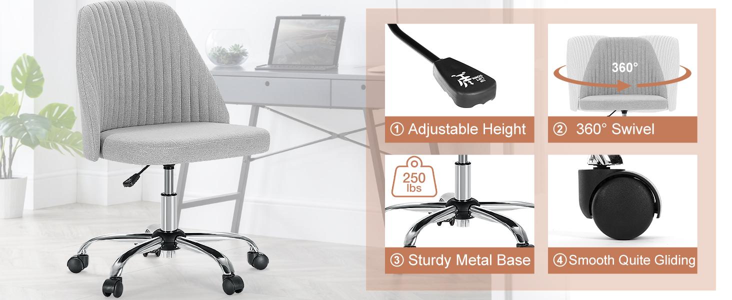 Office Chair , Modern Fabric Home Office Desk Chairs with Wheels Adjustable Swivel Task Computer Vanity Chair for Small Spaces for Christmas Gifts