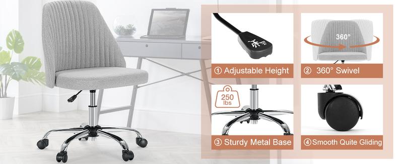 Office Chair , Modern Fabric Home Office Desk Chairs with Wheels Adjustable Swivel Task Computer Vanity Chair for Small Spaces for Christmas Gifts