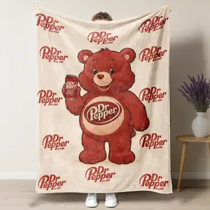 Dr Pepper Funny Bear Flannel Blanket Soft Warm Cozy Lightweight Reversible Fleece Decorative Gift for Little Girl Room Decor 100% Polyester,summervibes