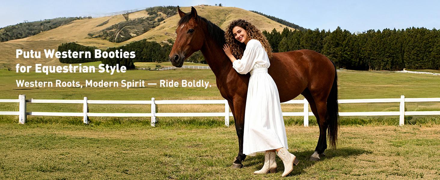 Cowboy Cowgirl Ankle Boots for Women Western Boots with Pointed Toe, Side Zipper and Chunky Heel Design