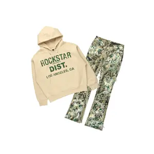 Saxon Beige Camo Hoodie/Stacked Flare Jean Set