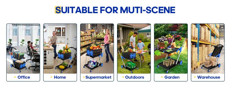 multifunctional folding cart,2 baskets included,collapsible Shopping Cart,storage cart,Modern Portable collapsible Multi-Tier double decker wagon,lightweight,BlackFriday