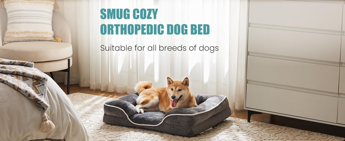 Orthopedic Dog Bed, Memory Foam Pet Bed for Medium Dogs with Washable Removable Cover Non-Slip Base Waterproof Liner Egg Crate Foam for Improved Sleep