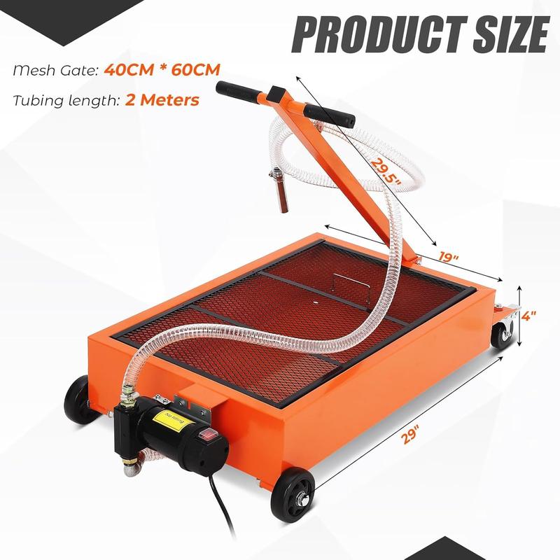15/20GAL Oil Drain Pan with 110V Electric Pump, Metal Oil Change Pan Cart with 8FT Hose and Folding Handle, Durable and Portable for Cars SUVs Trucks Buses RVs, Orange