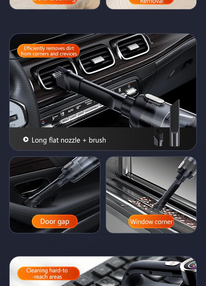 Vehicle and home wireless handheld vacuum cleaner, 2-in-1 car vacuum and blower, high power and strong suction, compact and mini handheld car interior cleaning machine, wet and dry car vacuum cleaner.