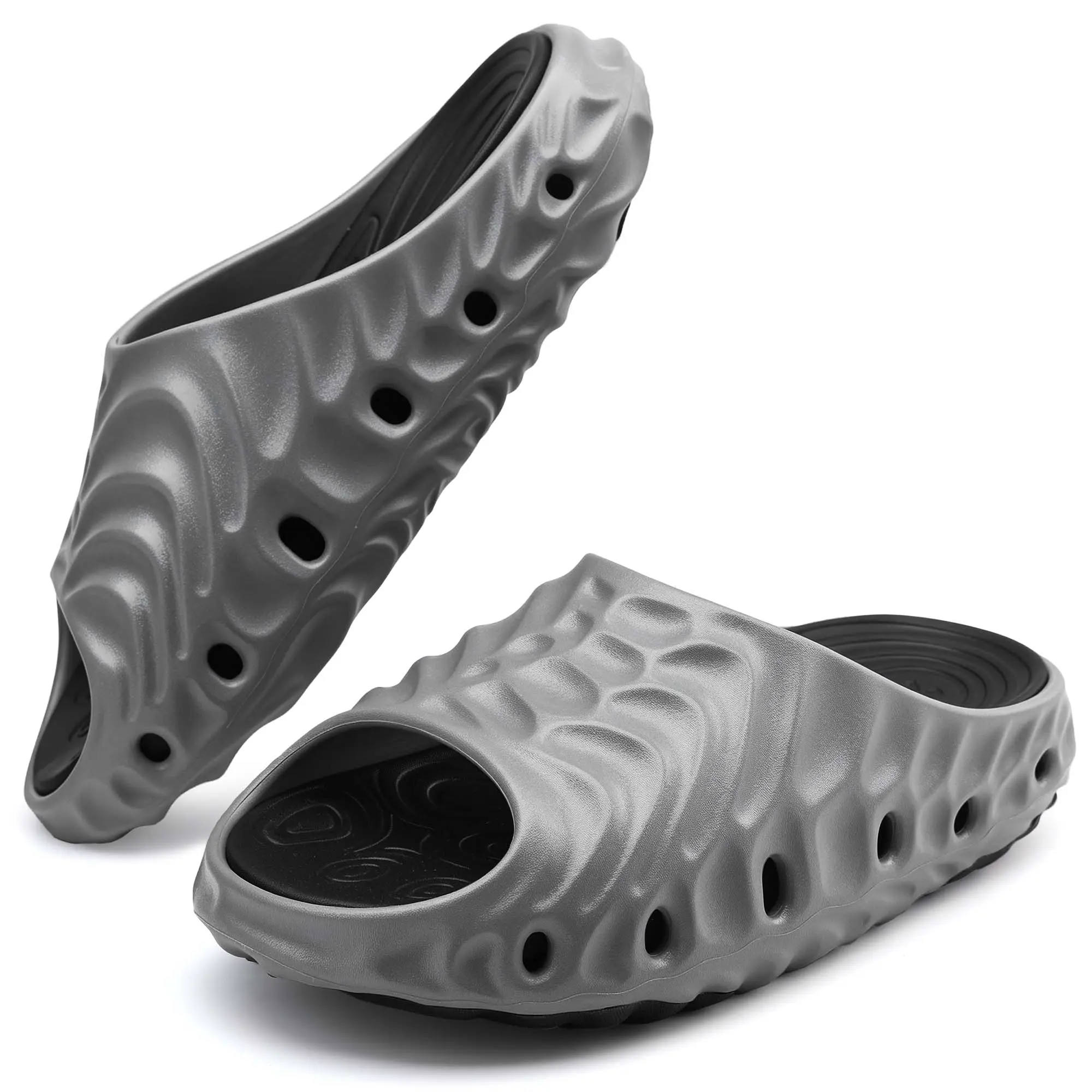 SHOESLOCKER Men's Plain EVA Slides - Non Slip Feet, Height Increase, Athletic Slip-On for Post-Sport Recovery, Soft Cushioning, Removable Insole, Breathable Footwear, US8-9 Ankle Slippers