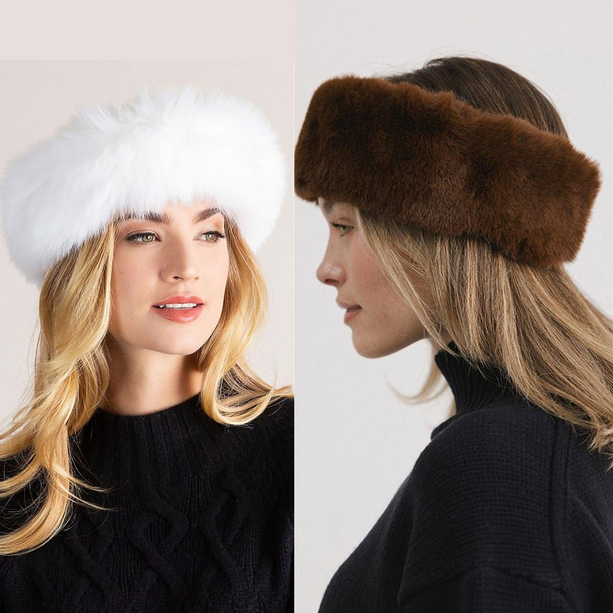 AWAYTR Womens Faux Fur Headbands with Elastic Band Winter Earwarmer Earmuff for Cold Weather Furry Costume