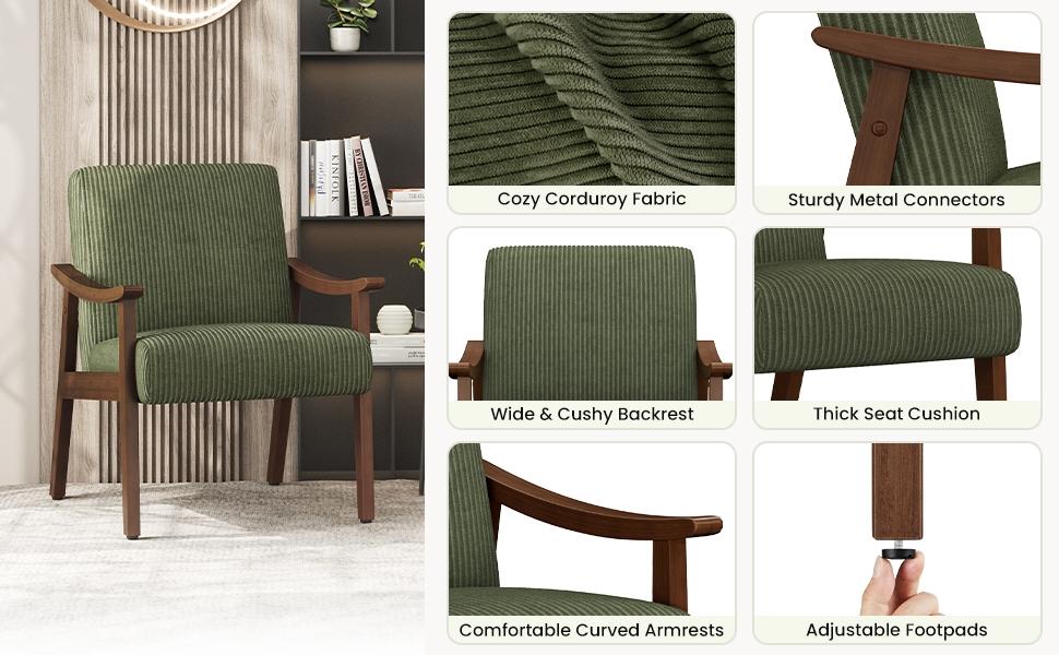 Yaheetech Accent Chair, Mid-Century Modern Armchair with Solid Wood Legs Reading Leisure Chair with High Back for Living Room Bedroom