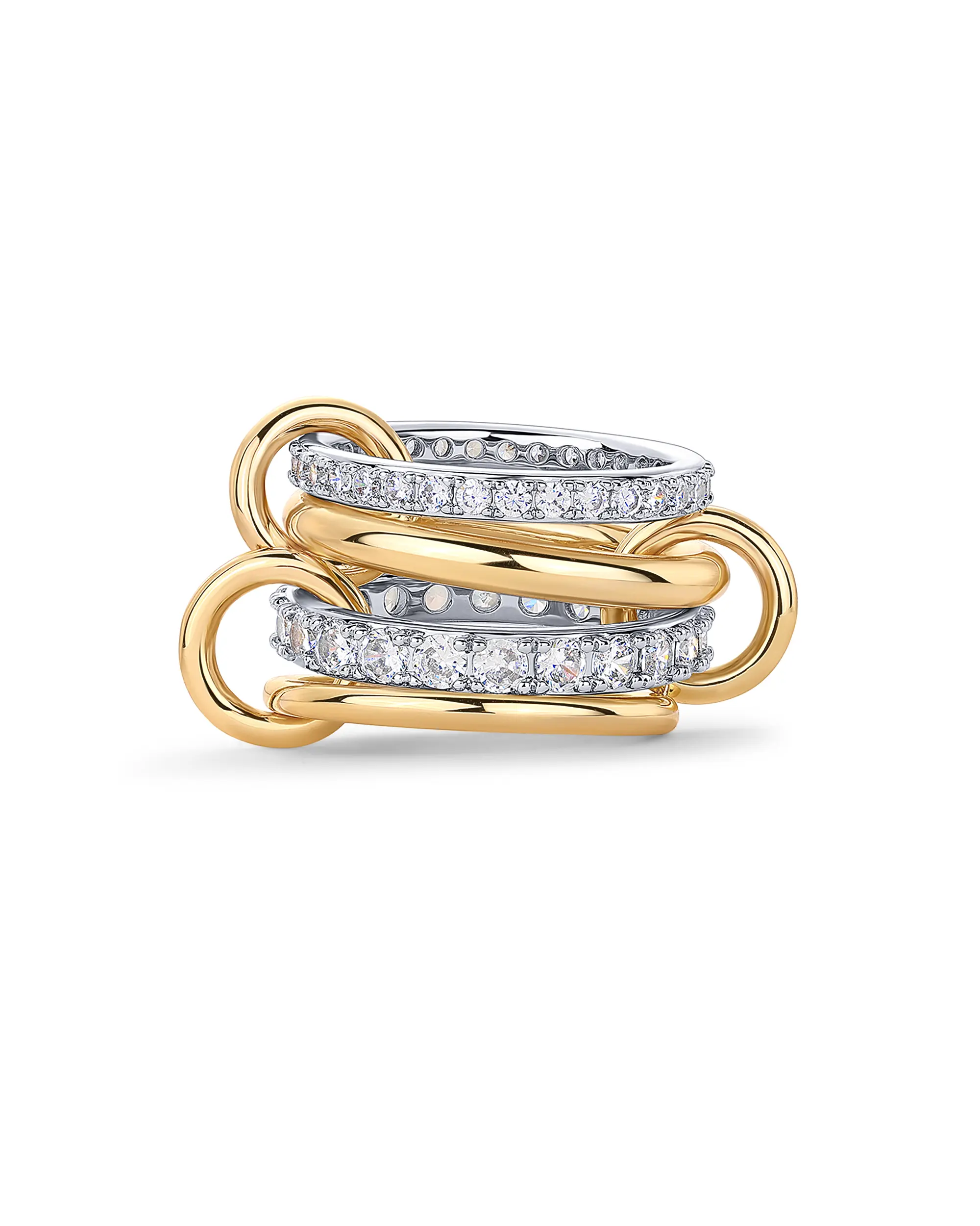 PAVOI 14K Gold Plated Interlocked Stackable Statement Ring for Women – Chunky Multi-Band Double & Triple Ring, Two-Tone Mixed Metals with Cubic Zirconia