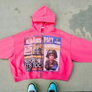 Acid Washed Oversized Zip-Up Hoodie withStatement Graphic, Retro Heavy Cotton Streetwear,Y2K Unisex Jacket Gift for Him or Her