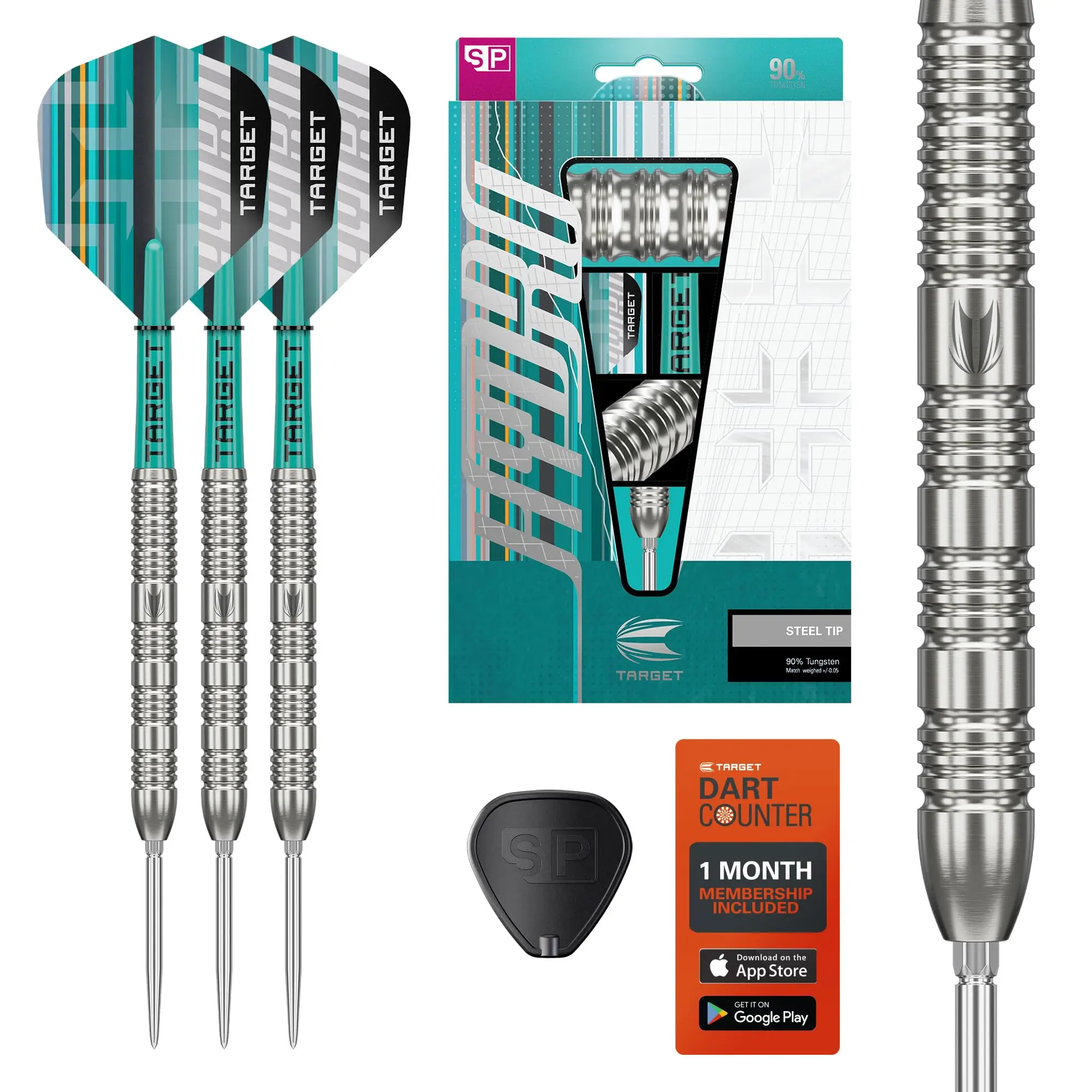 Target Darts Hydro Steel Tip Dart Set, 21G/22G/23G/24G/25G/26G (Barrel 01/02/03) | 90% Tungsten Darts, Silver Swiss Point Tips, Pro Grip Tag Shafts & Pro Ultra No.6 Flights, SP Tool Included