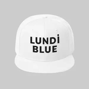 Lundi Blue Logo Snapback Hat-Black - Structured 6-panel High-profile Adjustable Acrylic Wool Cap with Flat Brim & Plastic Snap Closure