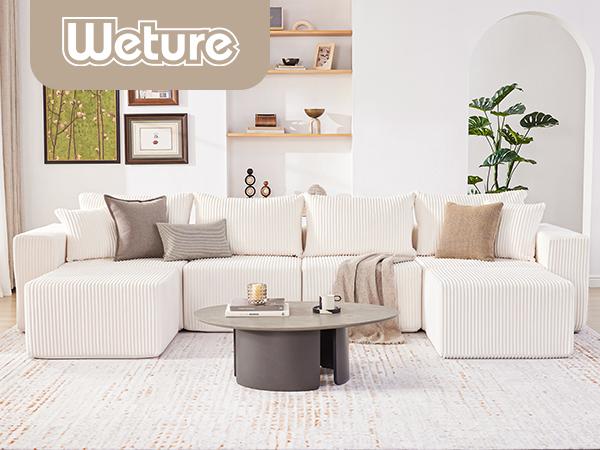 【3 packages】135.4" Cloud Couch Sectional, Modular Sofa with Deep Seat, Plush Corduroy L Shaped Boneless Couch, Convertible Sectional Couches for Living Room, 5Seat