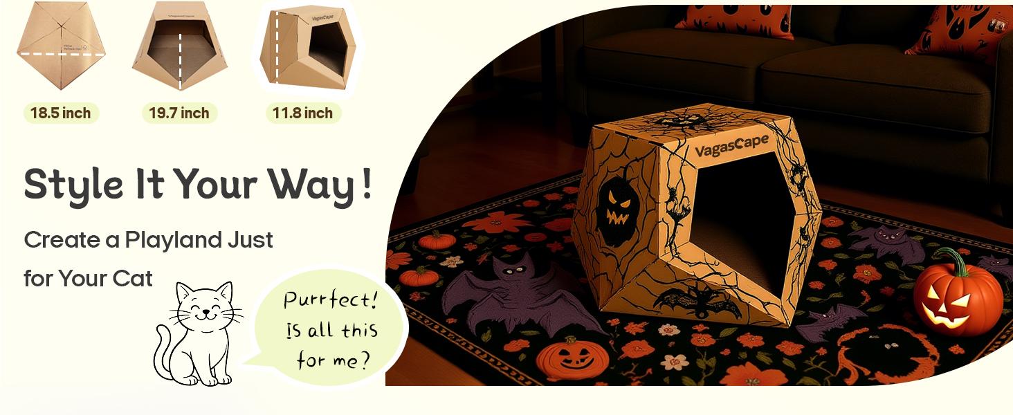 Vagascape DIY Cat House, DIY Origami Hand-Painted Cat House, Scratch-Resistant Kraft Paper Material, Foldable Washable Pet House, Ped Bedding, A Special Gift Just for Your Pet