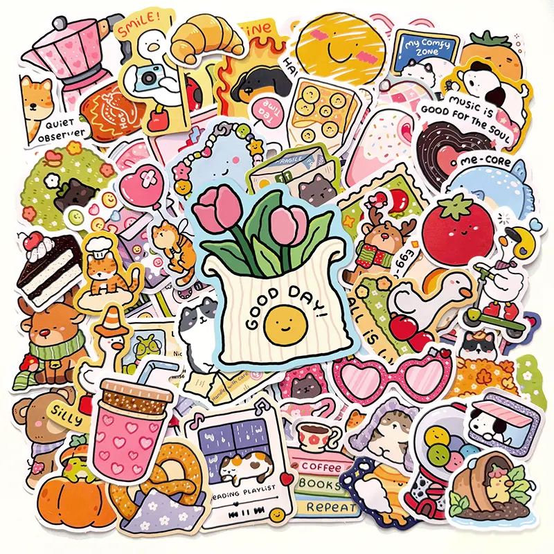 Coco Wyo Cute Things - Vinyl Sticker Pack (100pcs) - Aesthetic, DIY, Decorative, Kawaii Planner Stickers for Office Stationery Labeling
