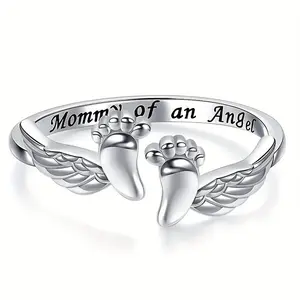 1PC Adjustable Letter & Wing Design Cuff Ring, Fashionable Jewelry for Women, Elegant All-match Fashion Accessories for Daily Wear, Personalized Angel Ring, Engraved Ring