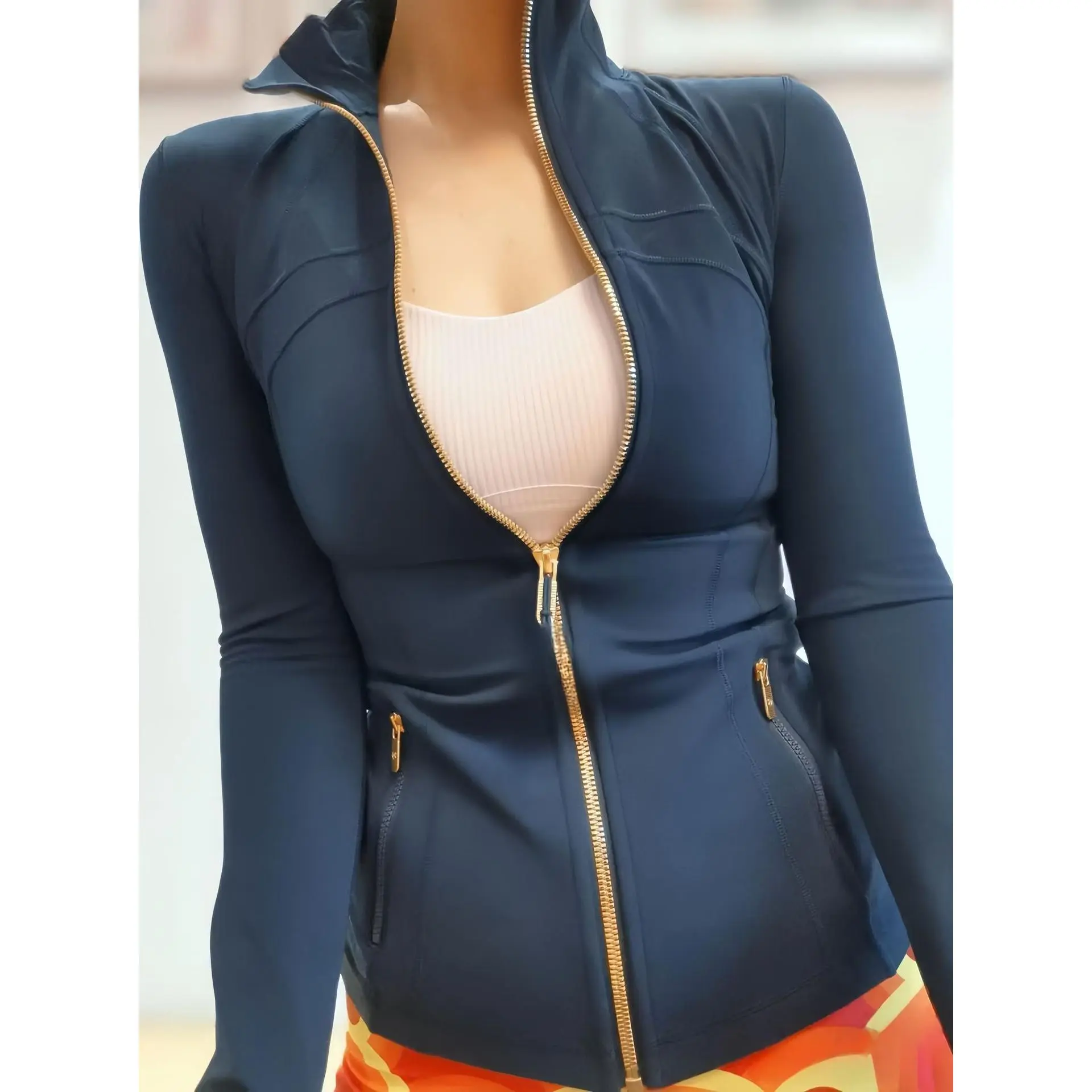 Navy Blue Gold Zipper Jacket