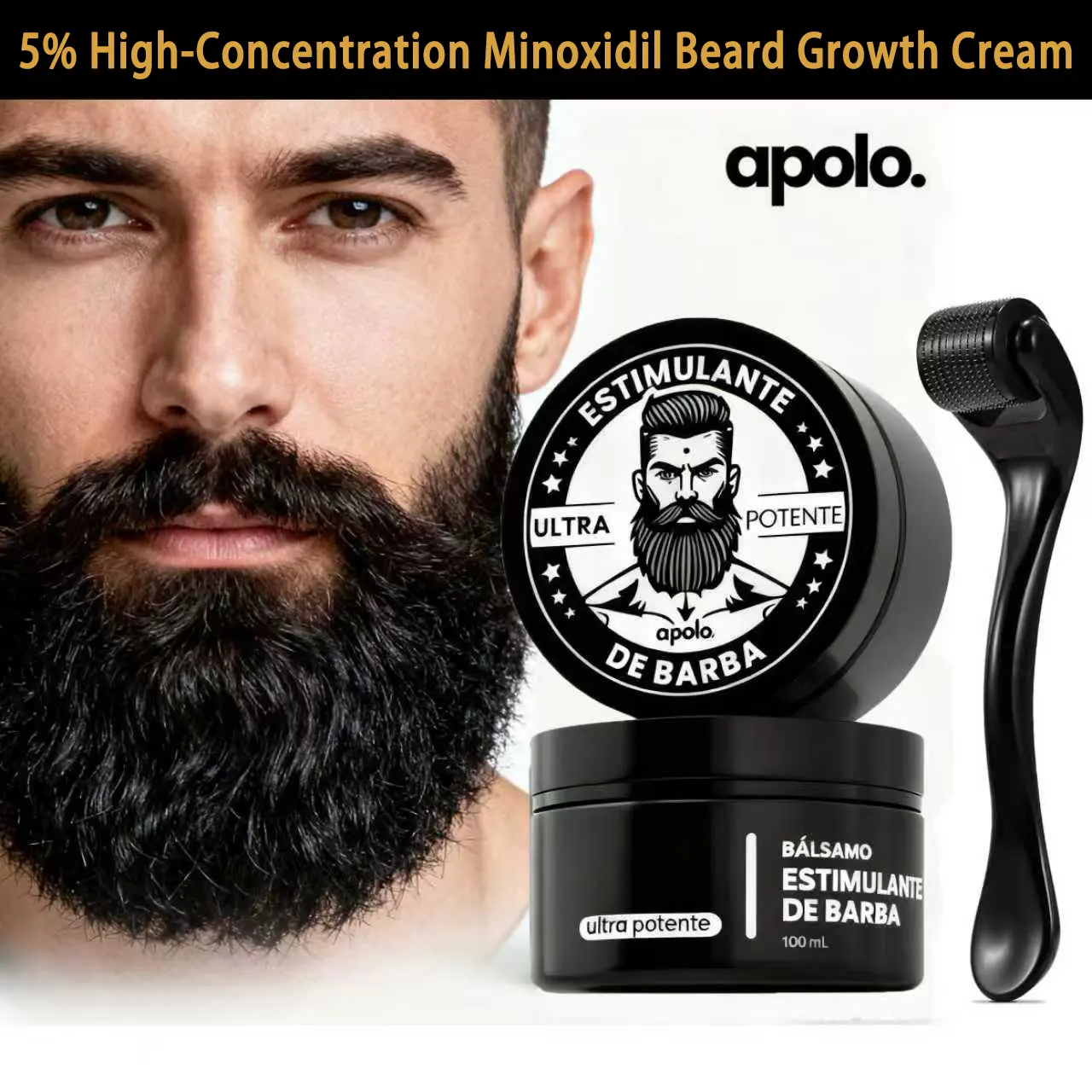Apolo Ultra Potente Minoxidil Beard Growth Cream - Men's Special Thickening Blend, Super-Strong Beard Stimulant Cream, Target Severe Alopecia Beard, Fast Follicle Wake-Up & Repair Sparse Areas, Gets Perfect Beard