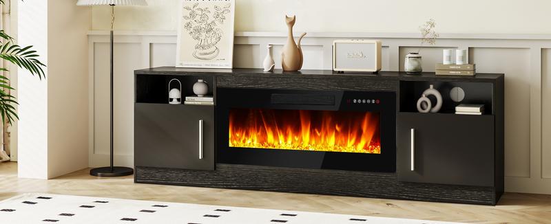 【2 Packages Shipping】Fireplace TV Stand Entertainment Center with Fireplace, Wooden TV Stand for TVs Up to 80",Media TV Console with High Gloss Storage Cabinet and 16 Colors LED Lights