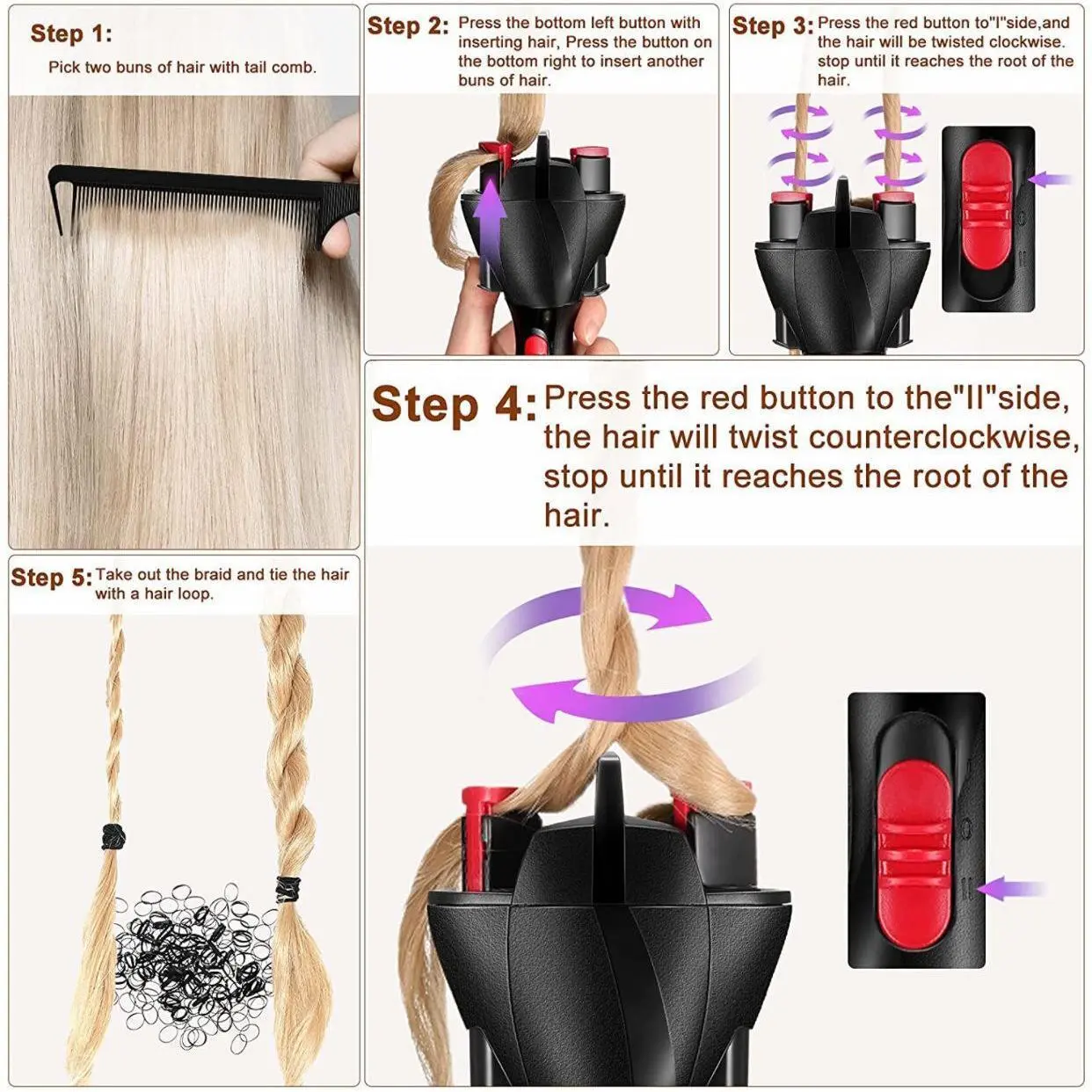USB Electric Automatic Quick Braiding Machine Hair Tool - 1-Key Operation Heatless DIY Styling Tool, Lazy Hair Twisting Accessory for Adults, Ideal for Parties and Gifts, Hair Tools