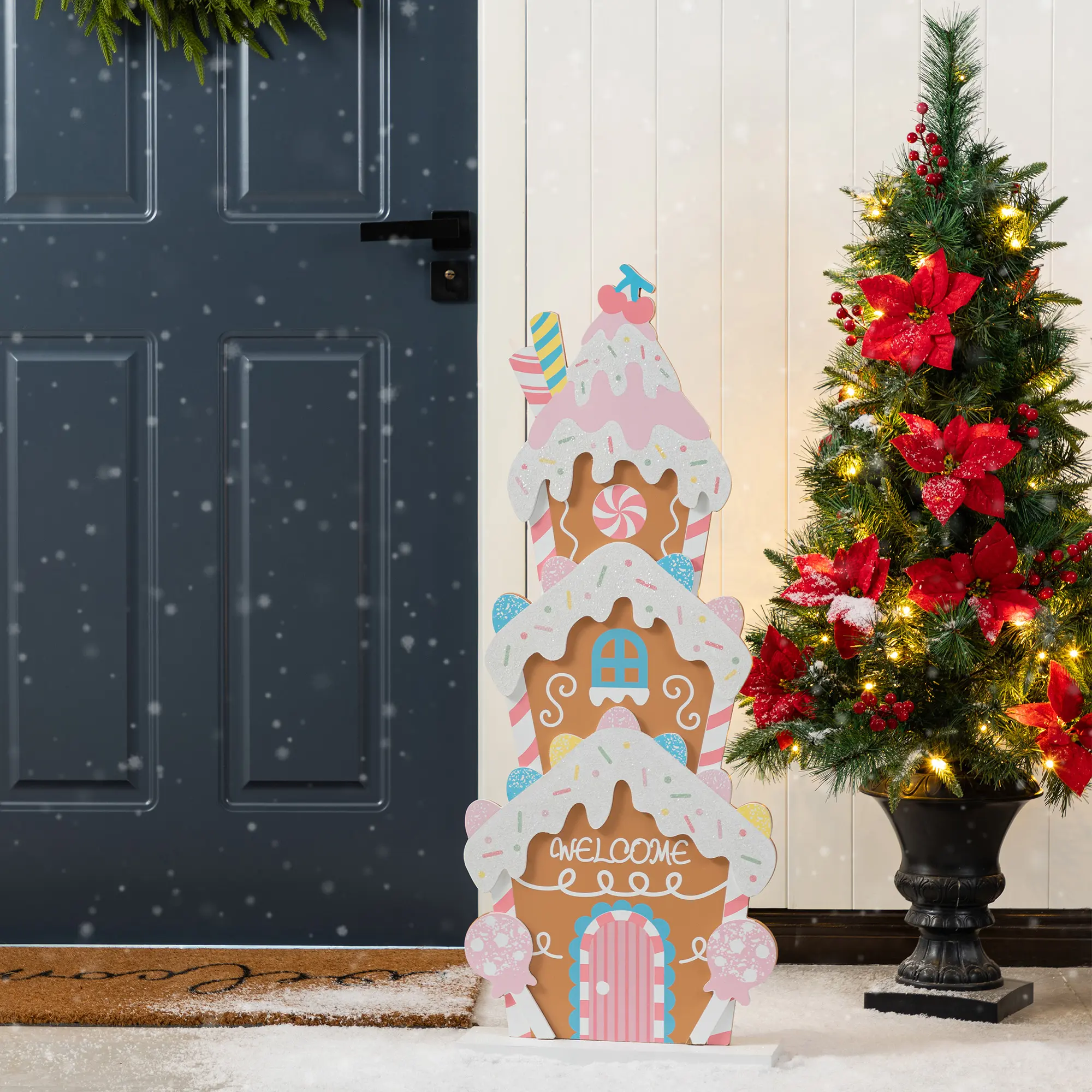 Glitzhome 35.25"H Wooden Christmas Gingerbread House Porch Decor(KD)