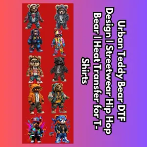 Urban Teddy Bear DTF Design | Streetwear Hip Hop Bear | Heat Transfer for T-Shirts